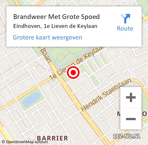 Locatie op kaart van de 112 melding: Brandweer Met Grote Spoed Naar Eindhoven, 1e Lieven de Keylaan op 21 januari 2025 20:38