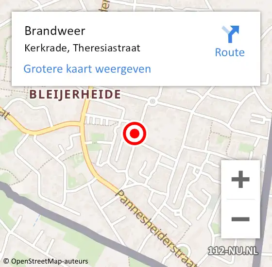 Locatie op kaart van de 112 melding: Brandweer Kerkrade, Theresiastraat op 3 november 2014 21:27