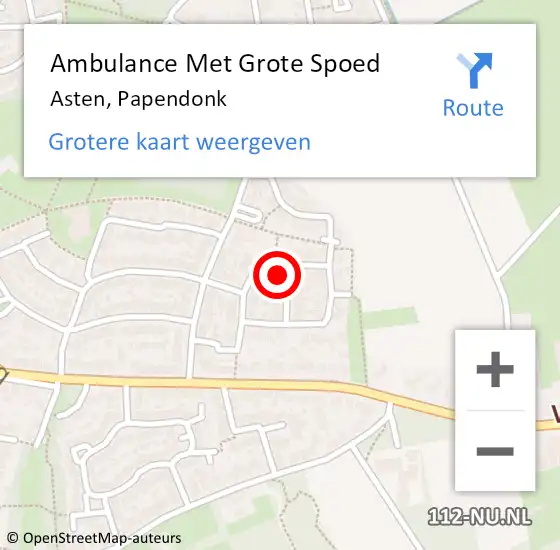 Locatie op kaart van de 112 melding: Ambulance Met Grote Spoed Naar Asten, Papendonk op 3 november 2014 21:38