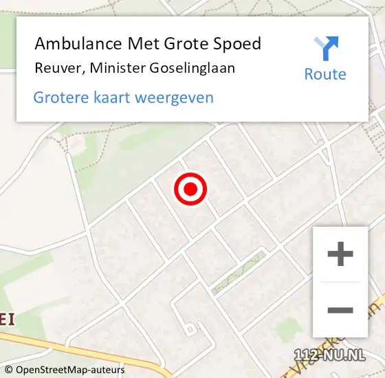 Locatie op kaart van de 112 melding: Ambulance Met Grote Spoed Naar Reuver, Minister Goselinglaan op 3 november 2014 23:13