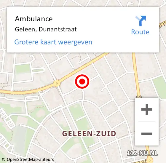 Locatie op kaart van de 112 melding: Ambulance Geleen, Dunantstraat op 4 november 2014 01:21