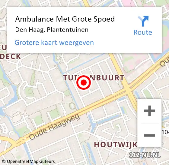 Locatie op kaart van de 112 melding: Ambulance Met Grote Spoed Naar Den Haag, Plantentuinen op 23 januari 2025 19:25