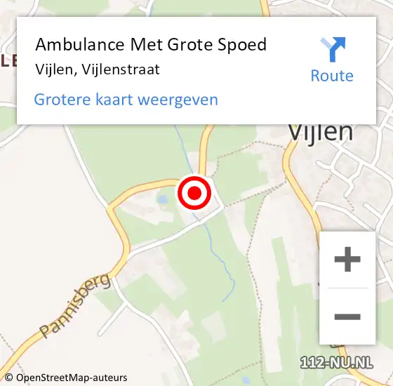 Locatie op kaart van de 112 melding: Ambulance Met Grote Spoed Naar Vijlen, Vijlenstraat op 4 november 2014 03:59