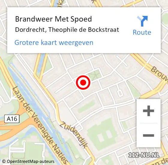 Locatie op kaart van de 112 melding: Brandweer Met Spoed Naar Dordrecht, Theophile de Bockstraat op 23 januari 2025 23:24