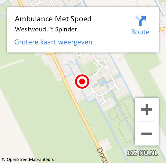 Locatie op kaart van de 112 melding: Ambulance Met Spoed Naar Westwoud, 't Spinder op 4 november 2014 05:03