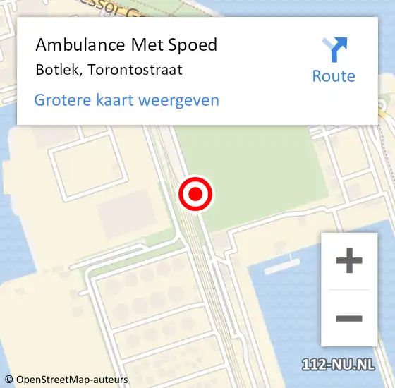 Locatie op kaart van de 112 melding: Ambulance Met Spoed Naar Botlek, Torontostraat op 4 november 2014 06:43