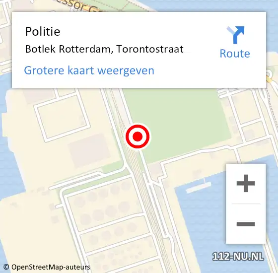 Locatie op kaart van de 112 melding: Politie Botlek, Torontostraat op 4 november 2014 06:48