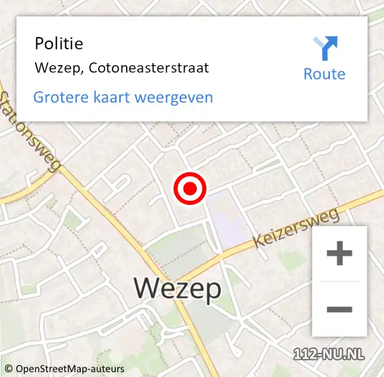 Locatie op kaart van de 112 melding: Politie Wezep, Cotoneasterstraat op 24 januari 2025 12:48