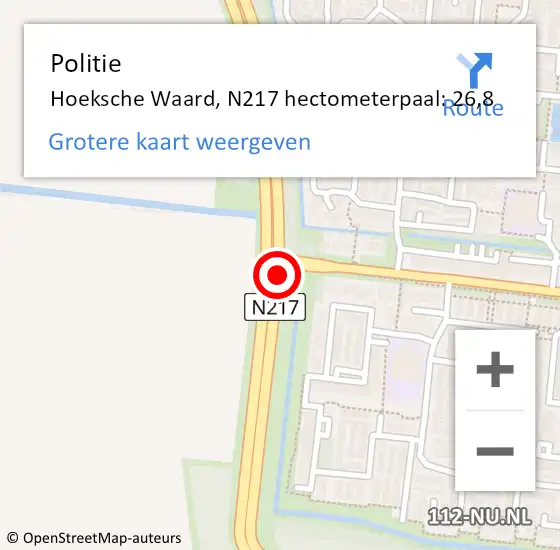Locatie op kaart van de 112 melding: Politie Hoeksche Waard, N217 hectometerpaal: 26,8 op 24 januari 2025 21:48