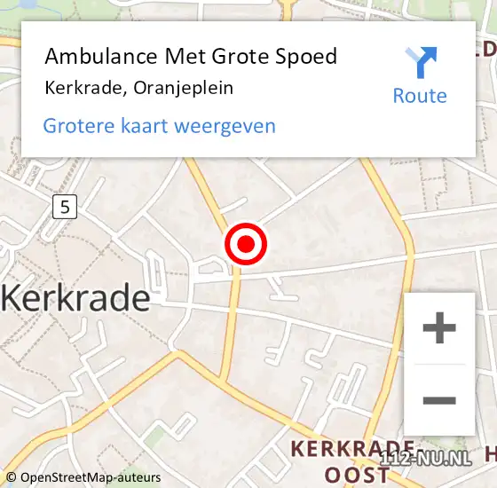 Locatie op kaart van de 112 melding: Ambulance Met Grote Spoed Naar Kerkrade, Oranjeplein op 4 november 2014 09:15