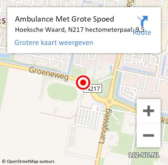 Locatie op kaart van de 112 melding: Ambulance Met Grote Spoed Naar Hoeksche Waard, N217 hectometerpaal: 9,5 op 25 januari 2025 11:15