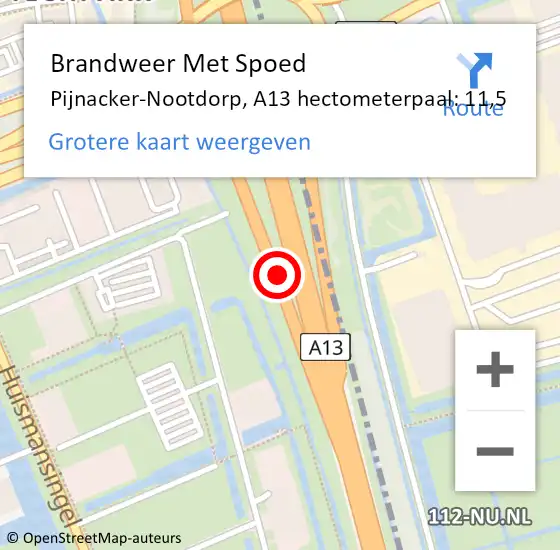 Locatie op kaart van de 112 melding: Brandweer Met Spoed Naar Pijnacker-Nootdorp, A13 hectometerpaal: 11,5 op 25 januari 2025 13:48