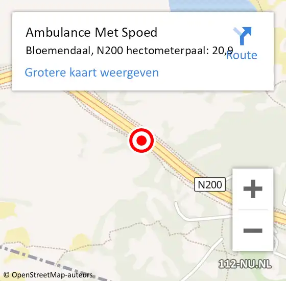 Locatie op kaart van de 112 melding: Ambulance Met Spoed Naar Bloemendaal, N200 hectometerpaal: 20,9 op 25 januari 2025 14:29