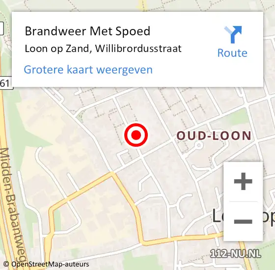 Locatie op kaart van de 112 melding: Brandweer Met Spoed Naar Loon op Zand, Willibrordusstraat op 25 januari 2025 17:33