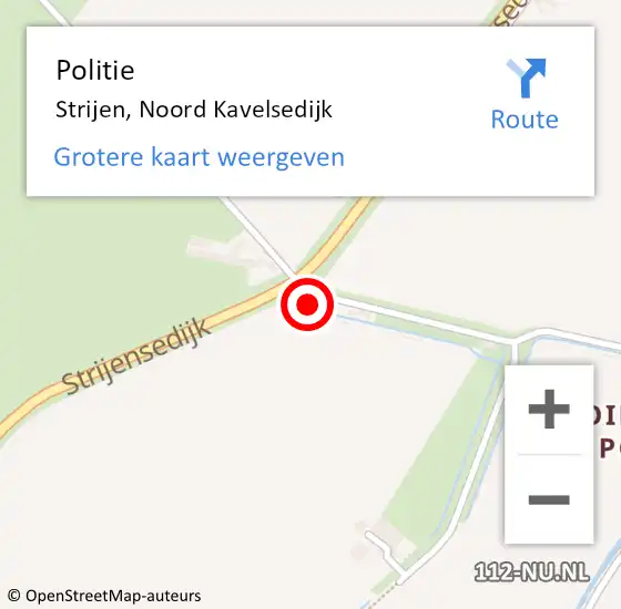 Locatie op kaart van de 112 melding: Politie Strijen, Noord Kavelsedijk op 25 januari 2025 18:01