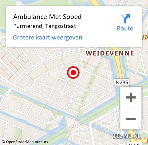 Locatie op kaart van de 112 melding: Ambulance Met Spoed Naar Purmerend, Tangostraat op 25 januari 2025 18:07