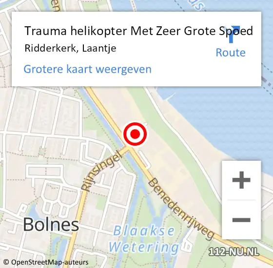 Locatie op kaart van de 112 melding: Trauma helikopter Met Zeer Grote Spoed Naar Ridderkerk, Laantje op 26 januari 2025 01:13