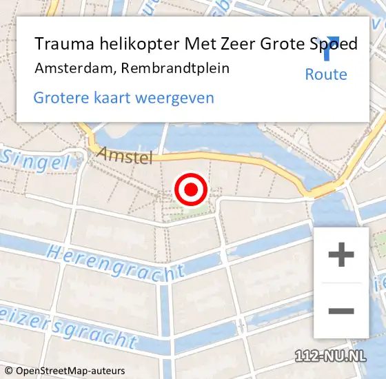 Locatie op kaart van de 112 melding: Trauma helikopter Met Zeer Grote Spoed Naar Amsterdam, Rembrandtplein op 26 januari 2025 05:09