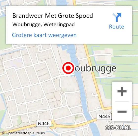 Locatie op kaart van de 112 melding: Brandweer Met Grote Spoed Naar Woubrugge, Weteringpad op 4 november 2014 10:43