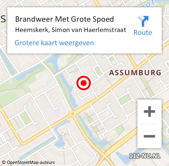 Locatie op kaart van de 112 melding: Brandweer Met Grote Spoed Naar Heemskerk, Simon van Haerlemstraat op 26 januari 2025 10:32