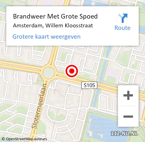 Locatie op kaart van de 112 melding: Brandweer Met Grote Spoed Naar Amsterdam, Willem Kloosstraat op 26 januari 2025 10:35