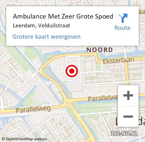 Locatie op kaart van de 112 melding: Ambulance Met Zeer Grote Spoed Naar Leerdam, Velduilstraat op 26 januari 2025 10:48