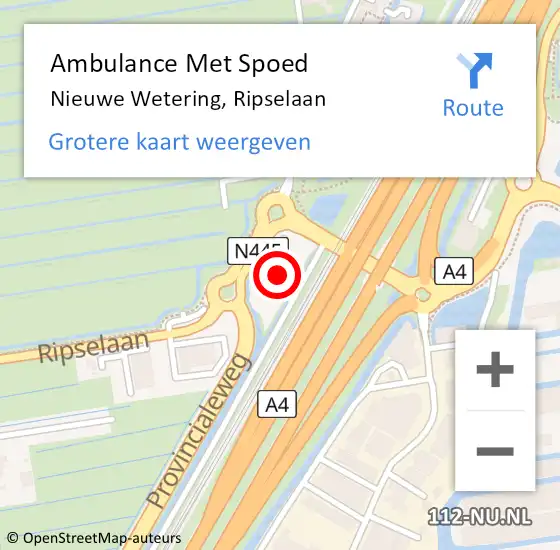 Locatie op kaart van de 112 melding: Ambulance Met Spoed Naar Nieuwe Wetering, Ripselaan op 4 november 2014 11:35