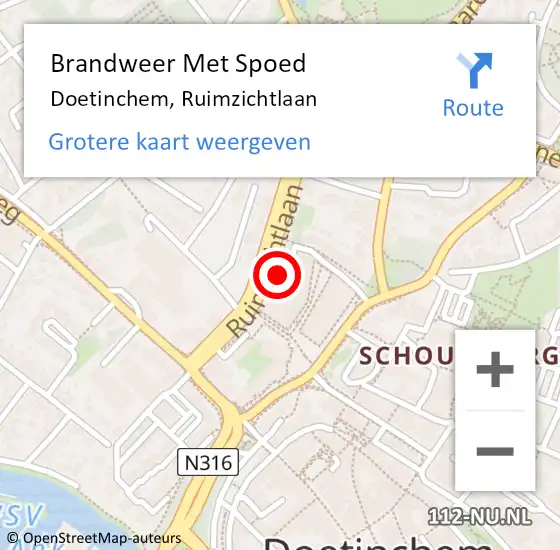 Locatie op kaart van de 112 melding: Brandweer Met Spoed Naar Doetinchem, Ruimzichtlaan op 26 januari 2025 15:24