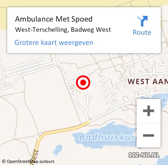 Locatie op kaart van de 112 melding: Ambulance Met Spoed Naar West-Terschelling, Badweg West op 4 november 2014 11:39