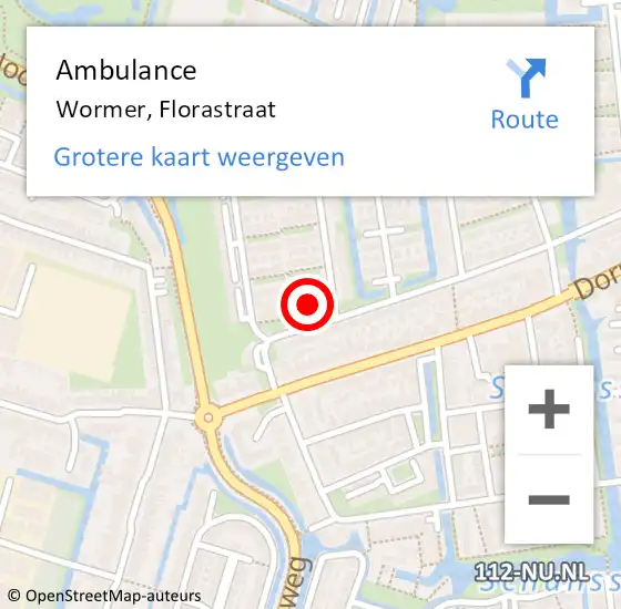 Locatie op kaart van de 112 melding: Ambulance Wormer, Florastraat op 26 januari 2025 18:09