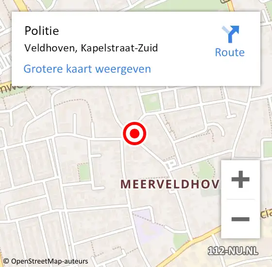 Locatie op kaart van de 112 melding: Politie Veldhoven, Kapelstraat-Zuid op 27 januari 2025 16:23