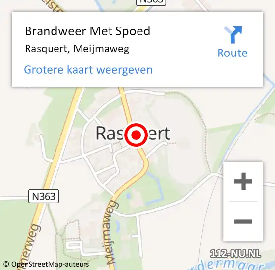 Locatie op kaart van de 112 melding: Brandweer Met Spoed Naar Rasquert, Meijmaweg op 28 januari 2025 14:13