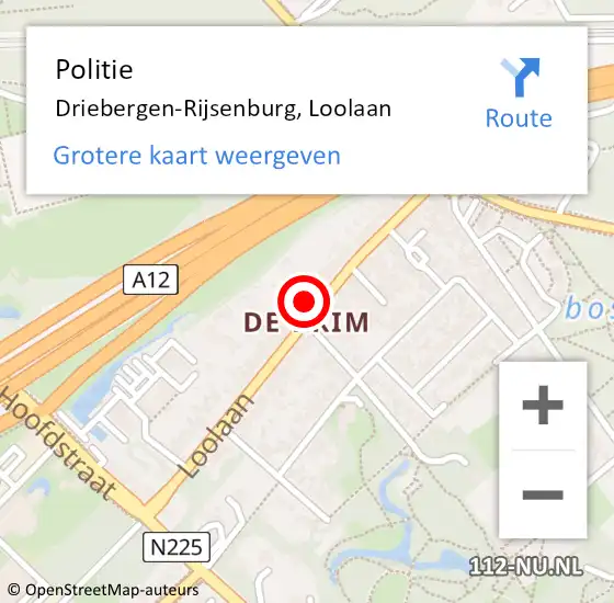 Locatie op kaart van de 112 melding: Politie Driebergen-Rijsenburg, Loolaan op 28 januari 2025 17:55