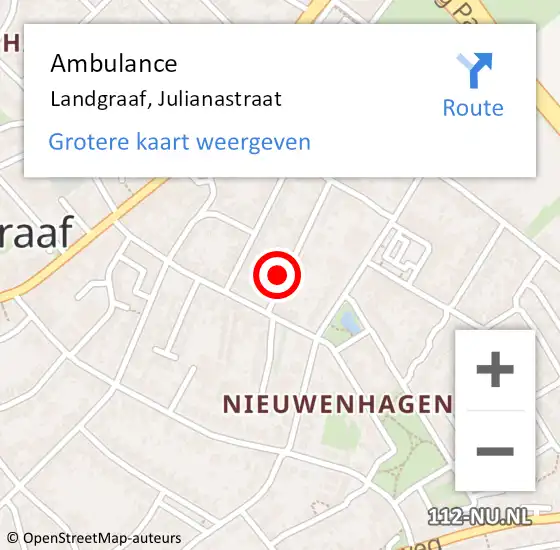 Locatie op kaart van de 112 melding: Ambulance Landgraaf, Julianastraat op 4 november 2014 16:23