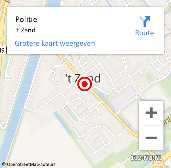 Locatie op kaart van de 112 melding: Politie 't Zand op 4 november 2014 17:39