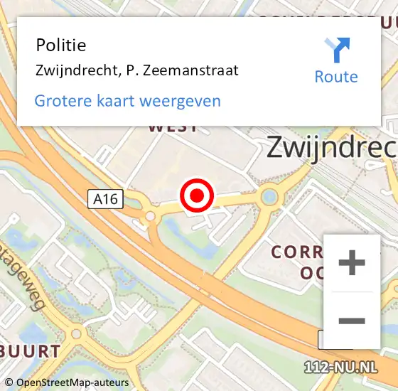 Locatie op kaart van de 112 melding: Politie Zwijndrecht, P. Zeemanstraat op 29 januari 2025 15:45