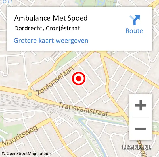 Locatie op kaart van de 112 melding: Ambulance Met Spoed Naar Dordrecht, Cronjéstraat op 29 januari 2025 22:31