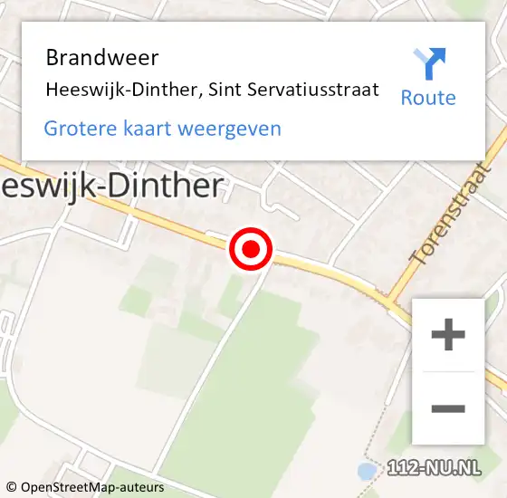 Locatie op kaart van de 112 melding: Brandweer Heeswijk-Dinther, Sint Servatiusstraat op 4 november 2014 18:56