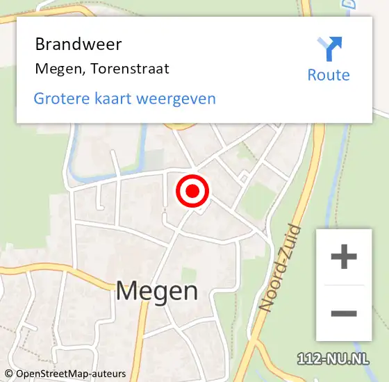 Locatie op kaart van de 112 melding: Brandweer Megen, Torenstraat op 4 november 2014 20:08