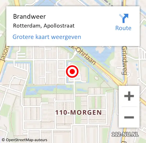 Locatie op kaart van de 112 melding: Brandweer Rotterdam, Apollostraat op 31 januari 2025 11:42