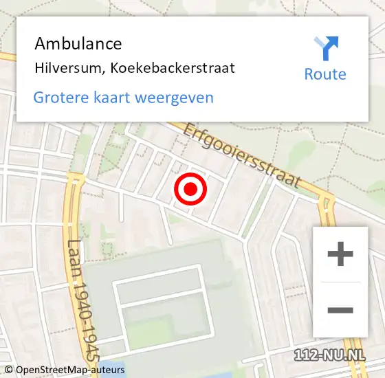 Locatie op kaart van de 112 melding: Ambulance Hilversum, Koekebackerstraat op 5 november 2014 00:08