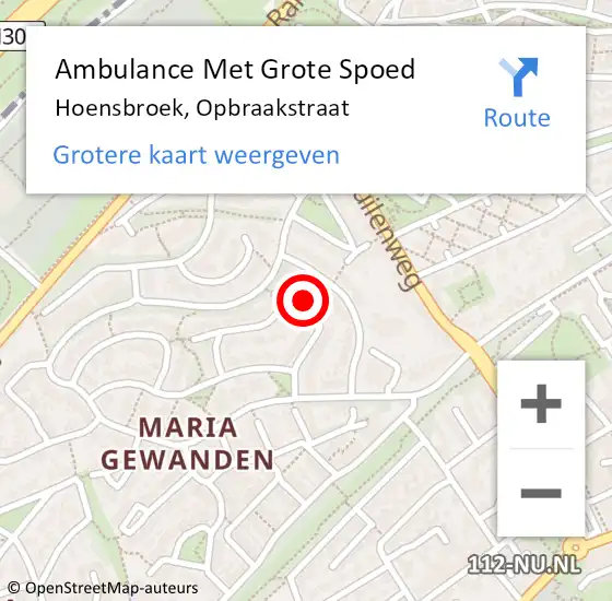 Locatie op kaart van de 112 melding: Ambulance Met Grote Spoed Naar Hoensbroek, Opbraakstraat op 5 november 2014 01:23