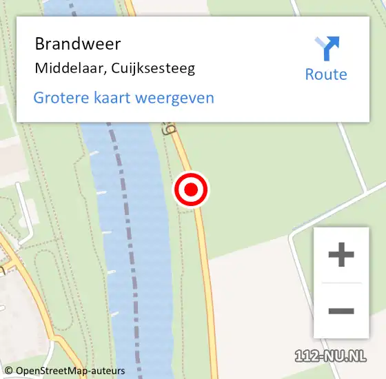 Locatie op kaart van de 112 melding: Brandweer Middelaar, Cuijksesteeg op 5 november 2014 01:29