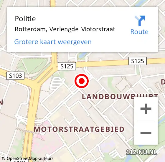 Locatie op kaart van de 112 melding: Politie Rotterdam, Verlengde Motorstraat op 1 februari 2025 03:45