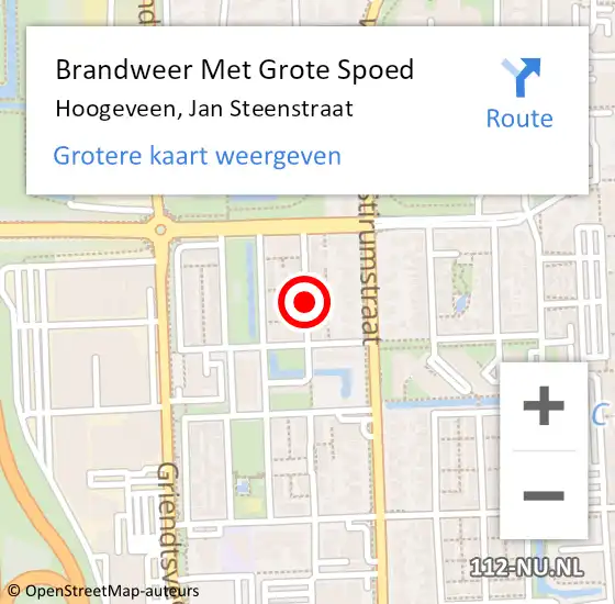 Locatie op kaart van de 112 melding: Brandweer Met Grote Spoed Naar Hoogeveen, Jan Steenstraat op 5 november 2014 03:34