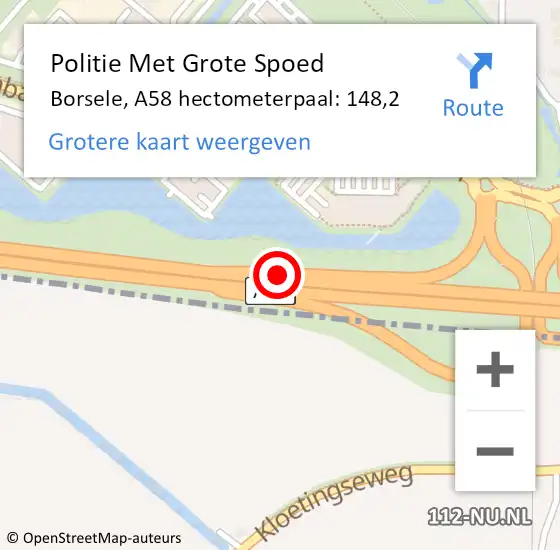 Locatie op kaart van de 112 melding: Politie Met Grote Spoed Naar Borsele, A58 hectometerpaal: 148,2 op 1 februari 2025 09:18