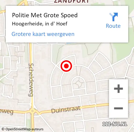 Locatie op kaart van de 112 melding: Politie Met Grote Spoed Naar Hoogerheide, in d' Hoef op 1 februari 2025 14:35