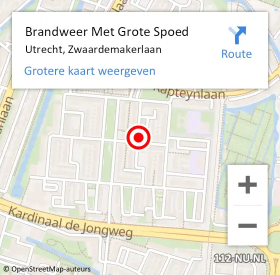 Locatie op kaart van de 112 melding: Brandweer Met Grote Spoed Naar Utrecht, Zwaardemakerlaan op 5 november 2014 07:51