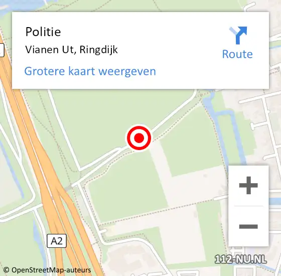 Locatie op kaart van de 112 melding: Politie Vianen Ut, Ringdijk op 5 november 2014 08:06