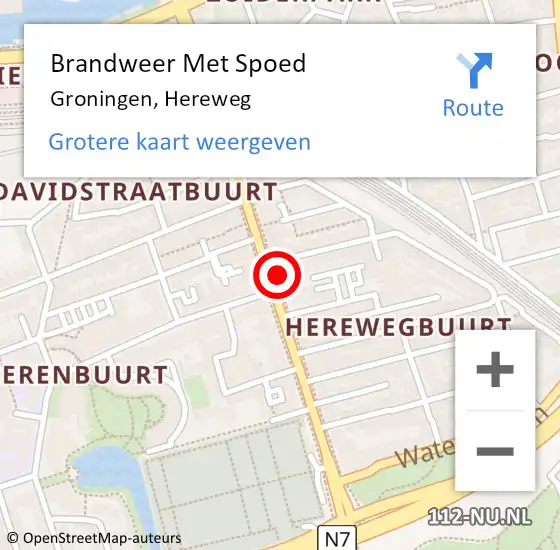 Locatie op kaart van de 112 melding: Brandweer Met Spoed Naar Groningen, Hereweg op 1 februari 2025 22:41